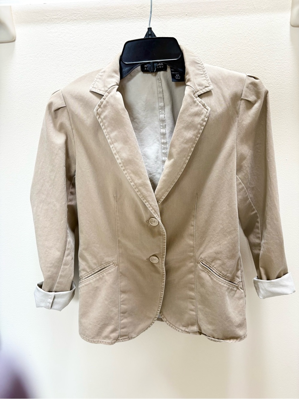 New York & Company Beige Tailored Cotton Blazer Jacket